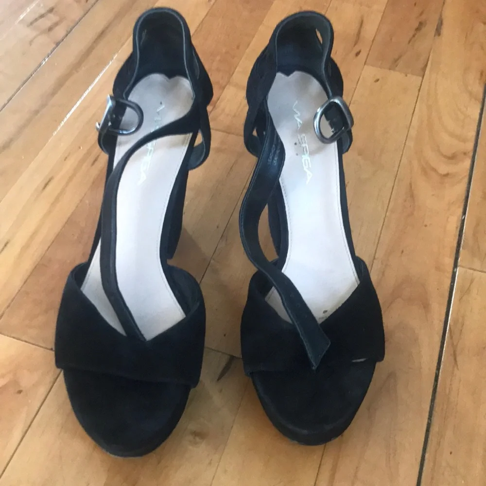 Via Spiga Black Suede Platform Block Heel Sandals